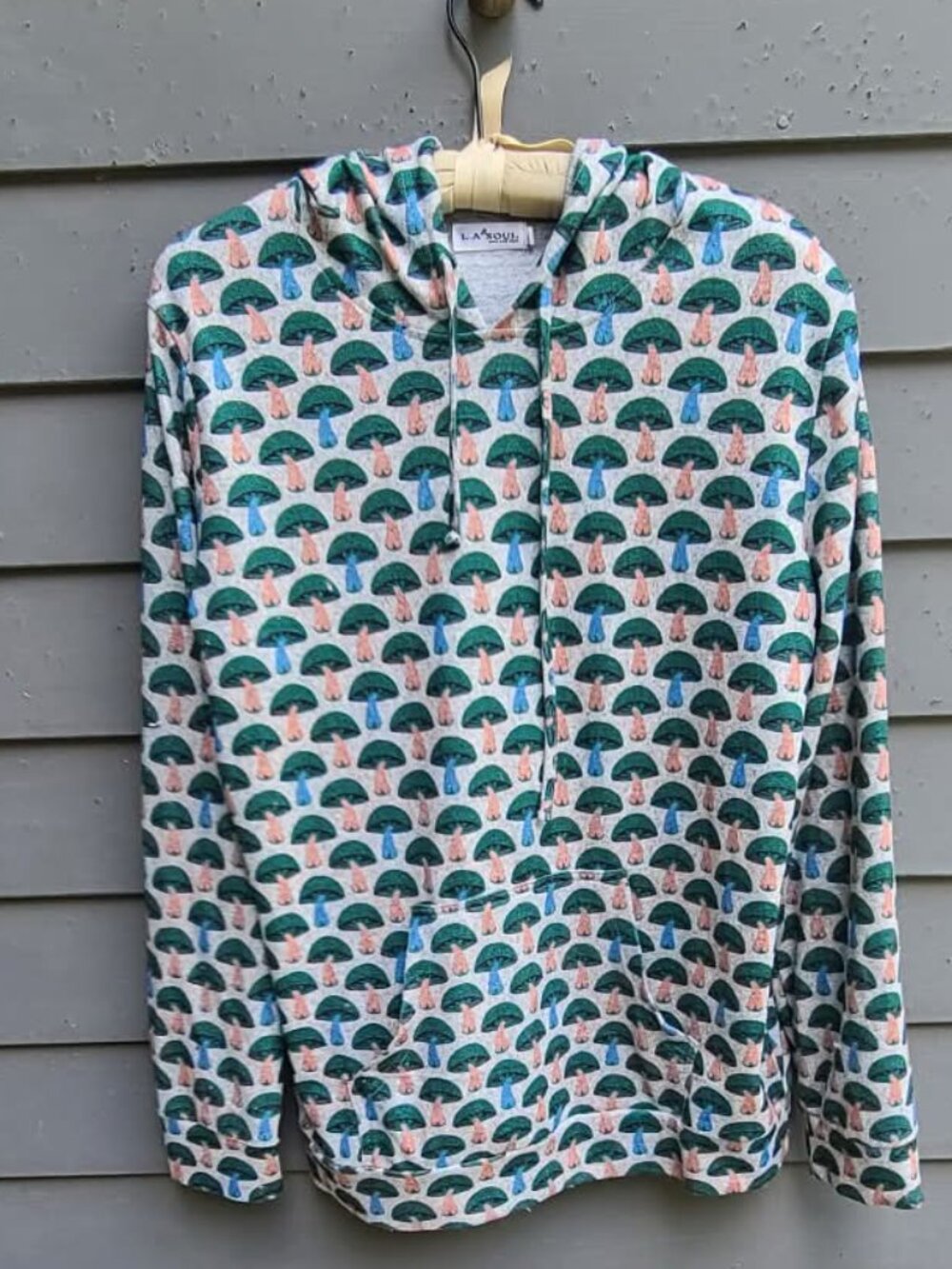 L A Soul Gray Blue Gold Mushroom Print Hoodie size XL